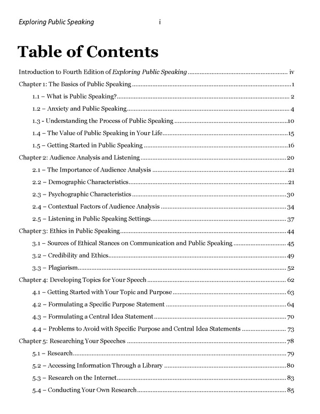 Exploring Public Speaking - Table of Contents 1